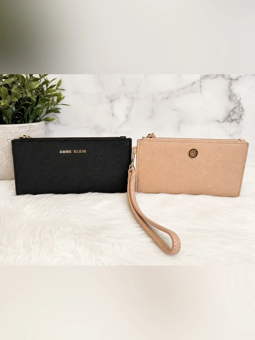 Anne Klein 2-Piece Wristlet Wallet Bundle Black & Beige- PREOWNED